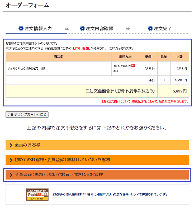 ビッグRXプラスを注文する流れ