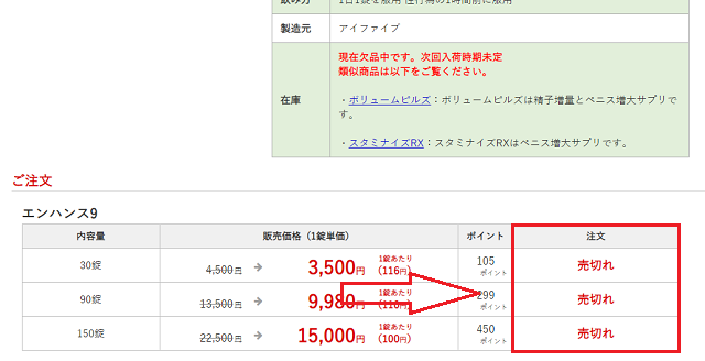 エンハンス9は売切れ