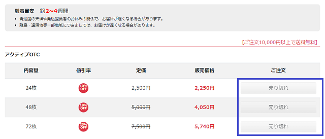 アクティブOTCは売り切れ